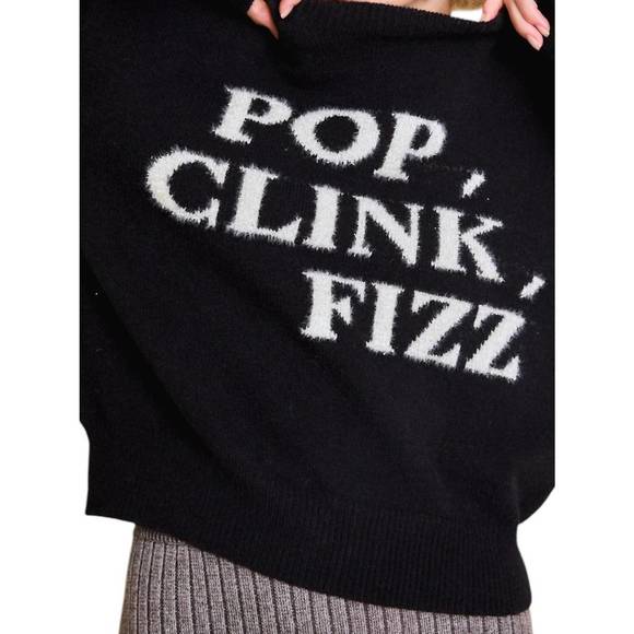 NEW LE LIS pop clink fizz pull over sweater in black - Picture 2 of 2